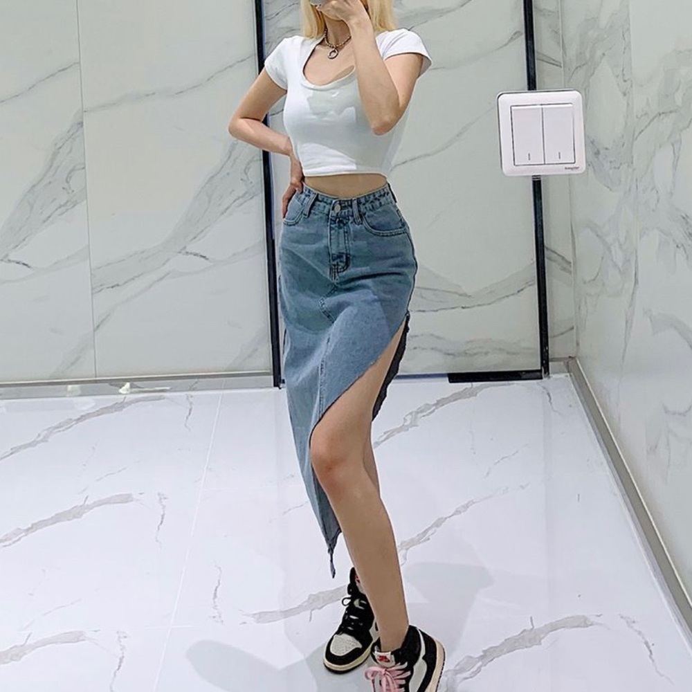 Asymmetrical Jean Skirt